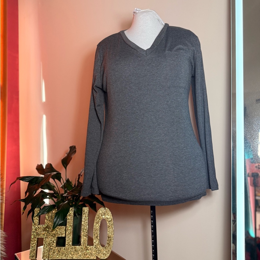 Gray V-Neck Long Sleeve Women's Top